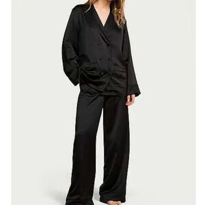 victorias secret lux black satin pajama set
